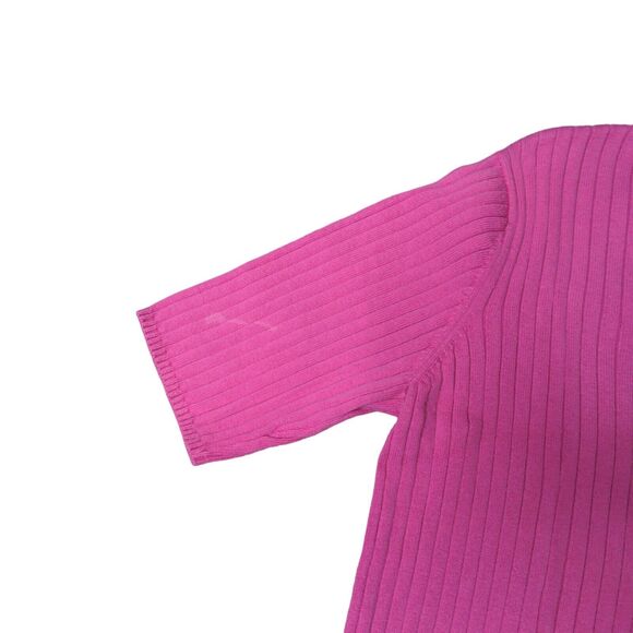 Vintage Talbots Women's Medium Pink Ribbed Knit Top Mock Neck Stretch - Picture 3 of 5